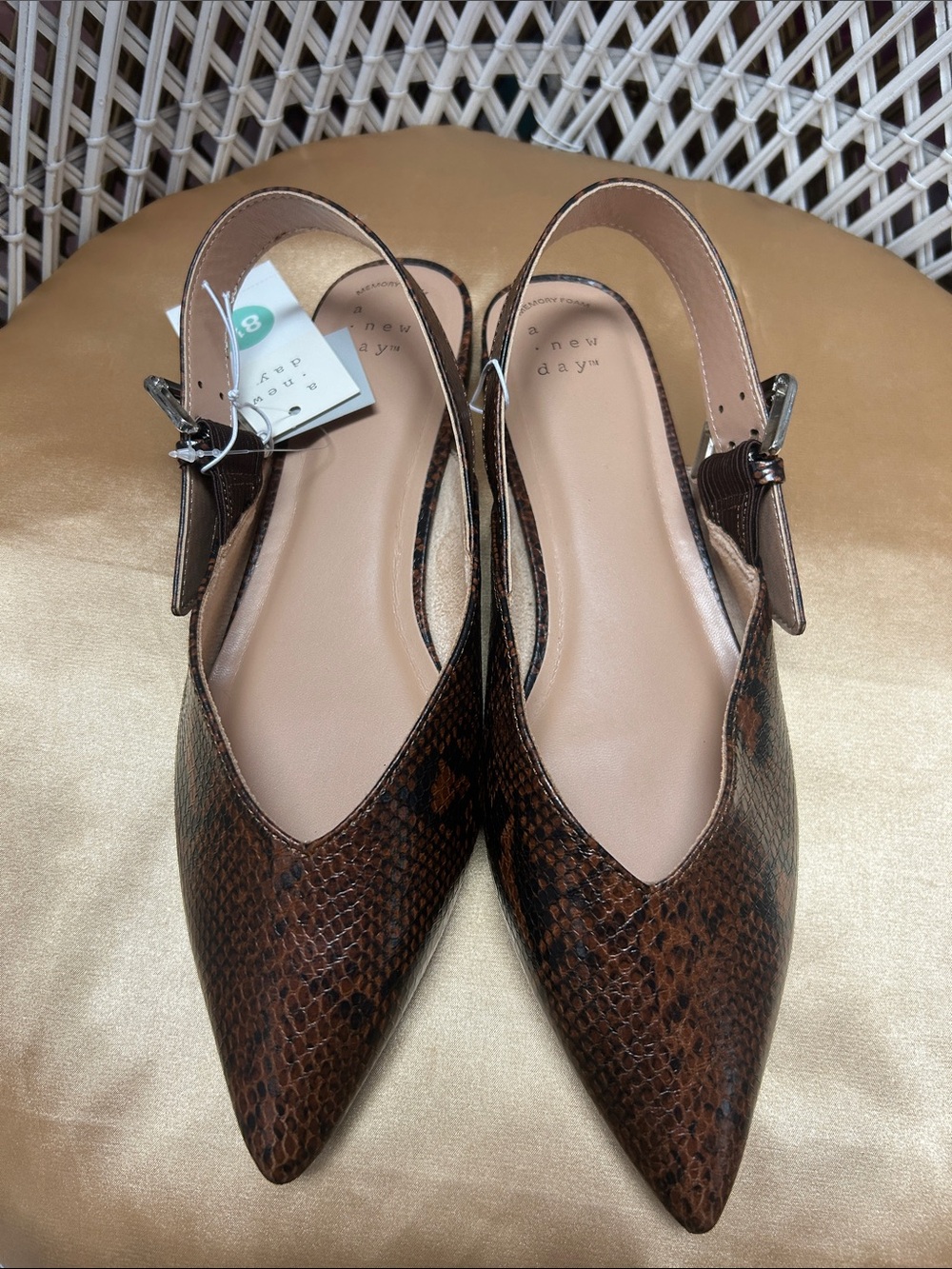 a new day Brown Snake-Print Pointed Slingback Flats